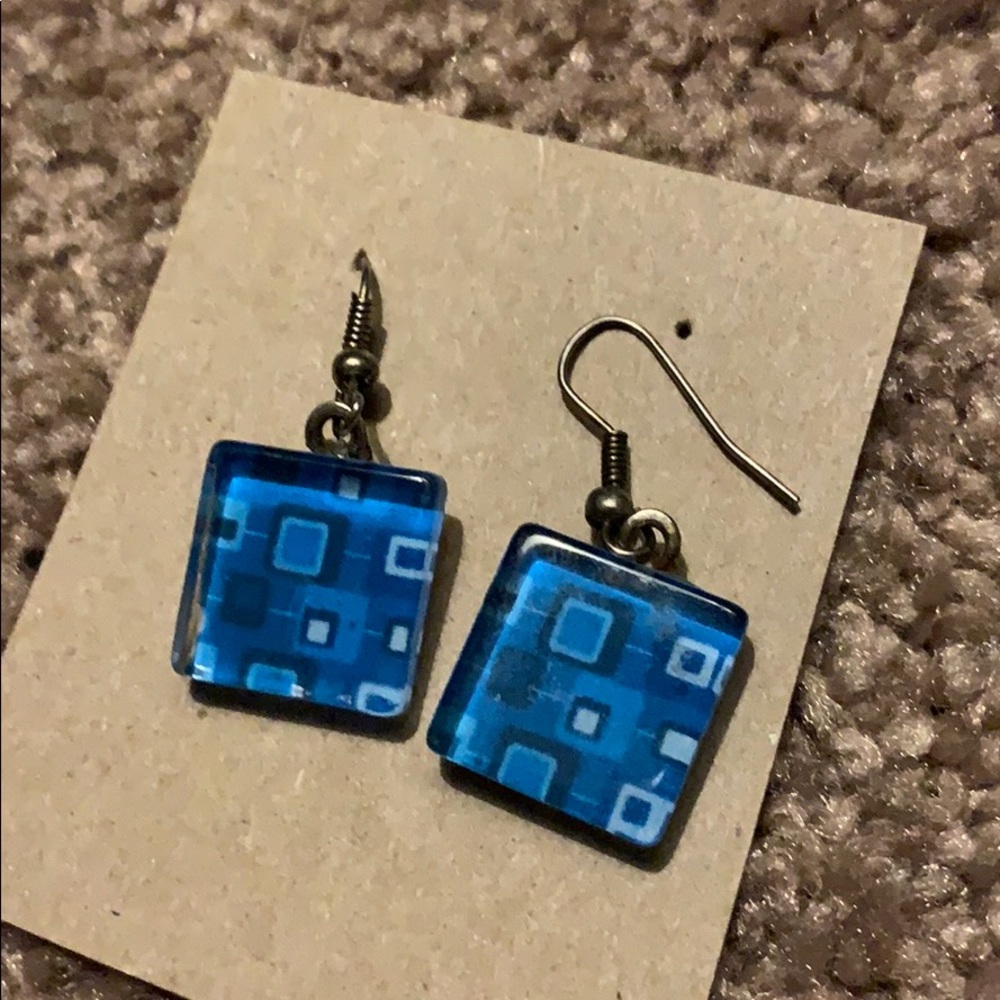 Blue Square Earrings